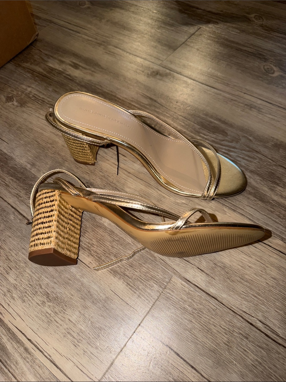 Metallic Gold Strappy Block Heel Sandals for Women